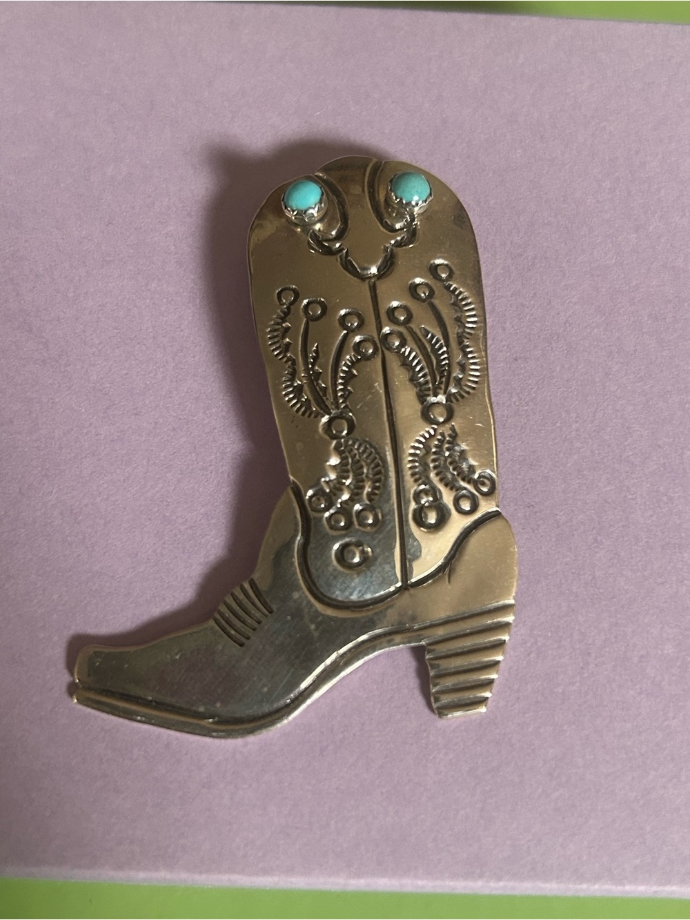 Running Bear Turquoise Sterling Silver Cowboy Boot Pendent- Women's Accessories